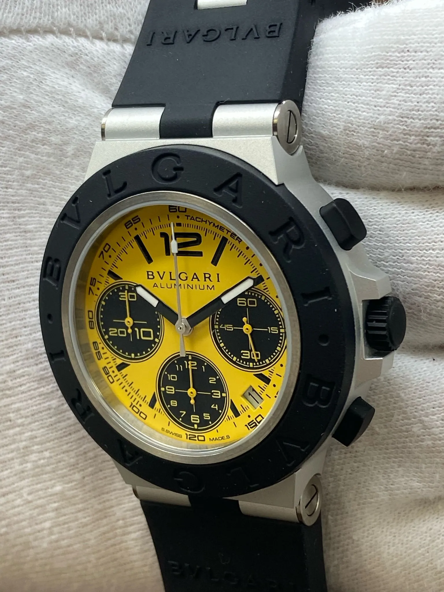 Bulgari Aluminum Chronograph Vision Gran Turismo LE BB41ATCH Yellow Dial Automatic Men's Watch