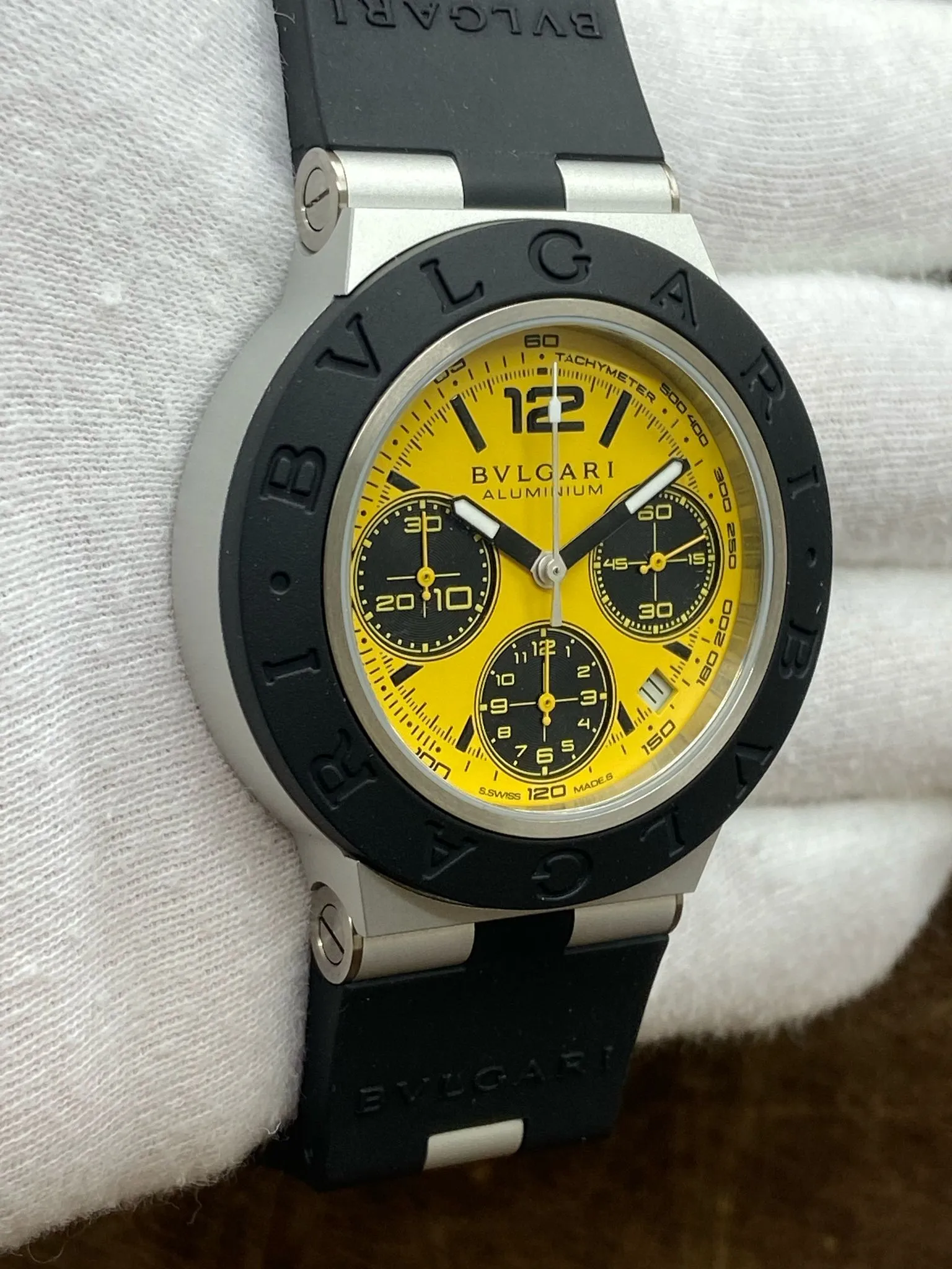 Bulgari Aluminum Chronograph Vision Gran Turismo LE BB41ATCH Yellow Dial Automatic Men's Watch