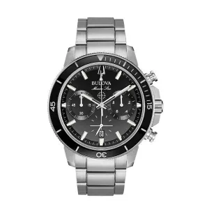 Bulova Marine Star Mens Chronograph Stainless Steel Black Dial Watch