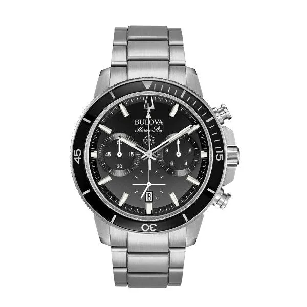 Bulova Marine Star Mens Chronograph Stainless Steel Black Dial Watch