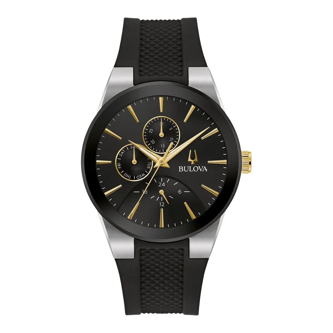 Bulova Millennia Mens Stainless Steel Black Dial Silicone Strap Watch