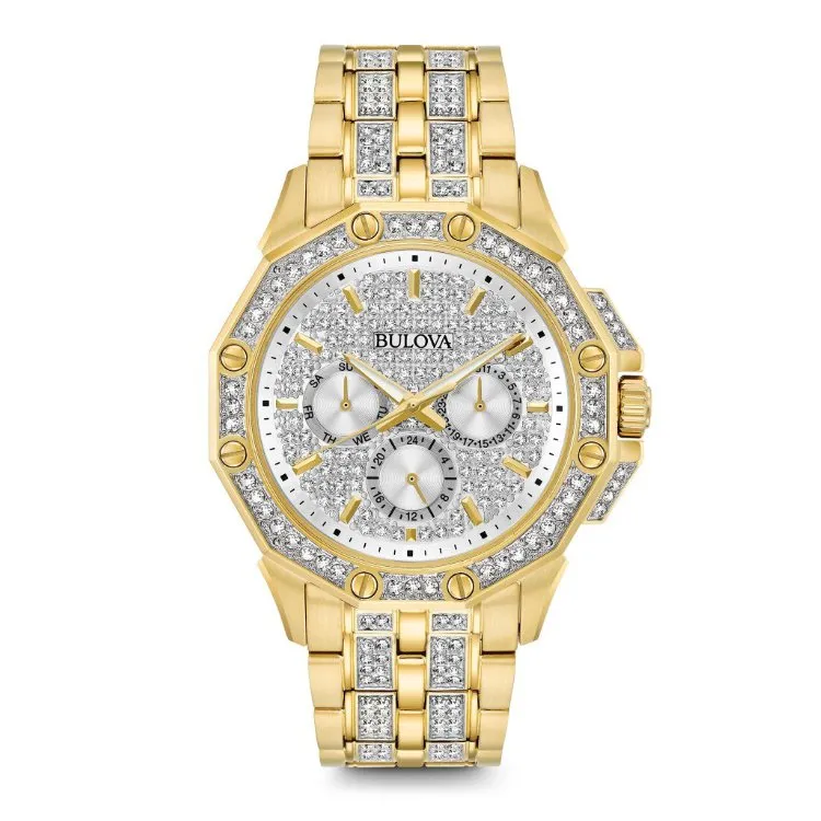 Bulova Octava Mens Chronograph Gold Tone Crystal Watch