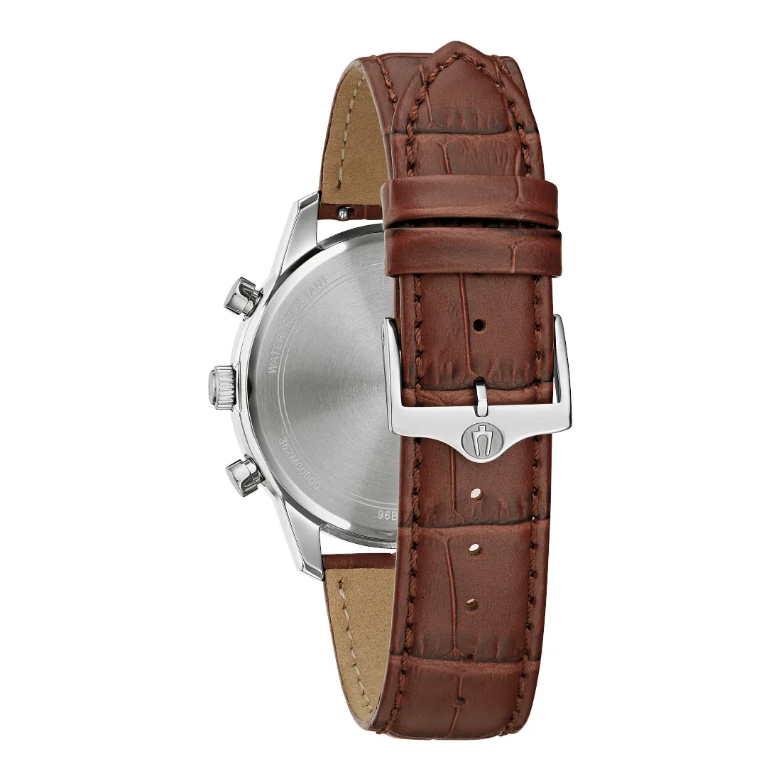 Bulova Sutton Mens Chronograph Stainless Steel Blue Dial Brown Leather Strap Watch