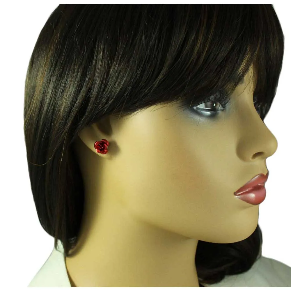 Bunch of Red Roses Brooch Pin and Rose Stud Earring Gift Set - PRL415BS