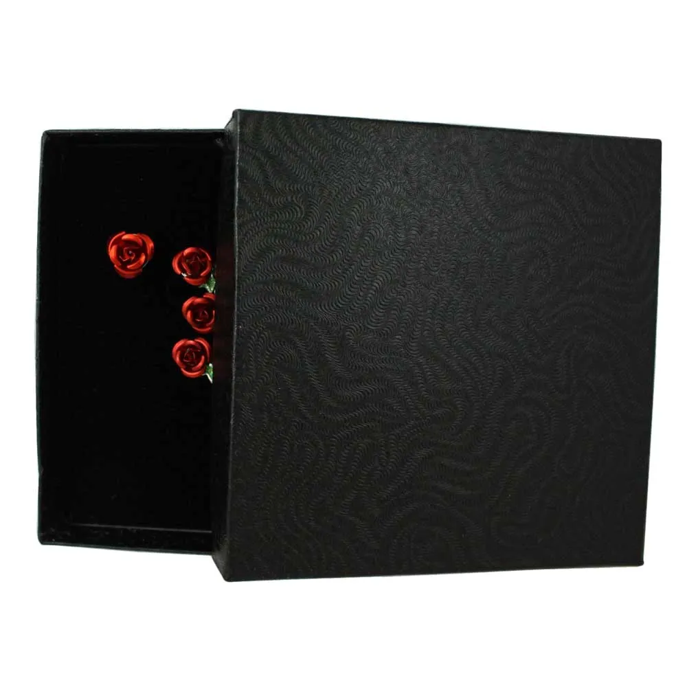 Bunch of Red Roses Brooch Pin and Rose Stud Earring Gift Set - PRL415BS