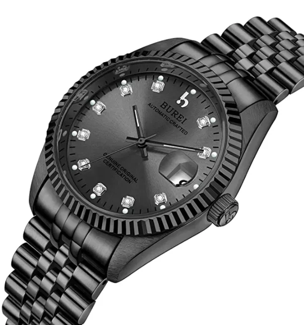 BUREI Men's Luxury Automatic Watch Two Tones Stainless Steel Dress Wrist Watches Self-Winding