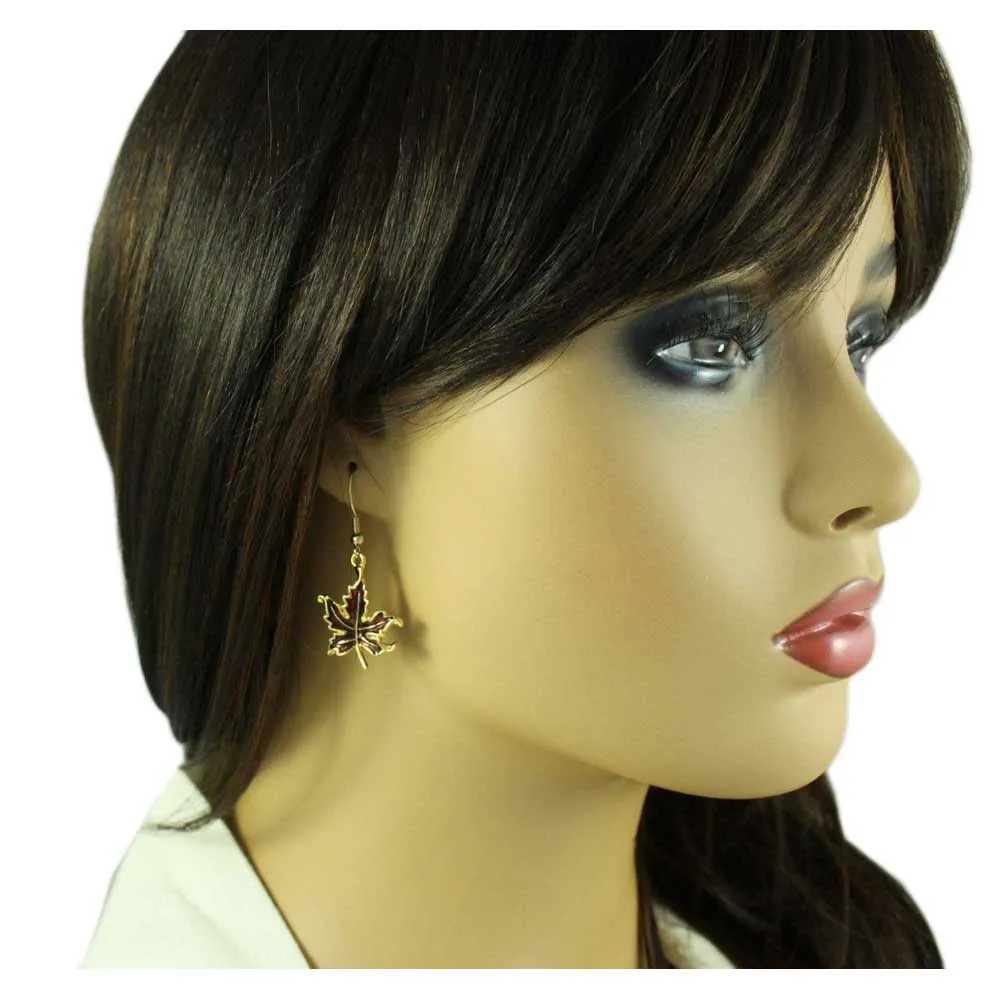 Burgundy and Gold Maple Leaves Pin and Earring Set - PRL341BSB