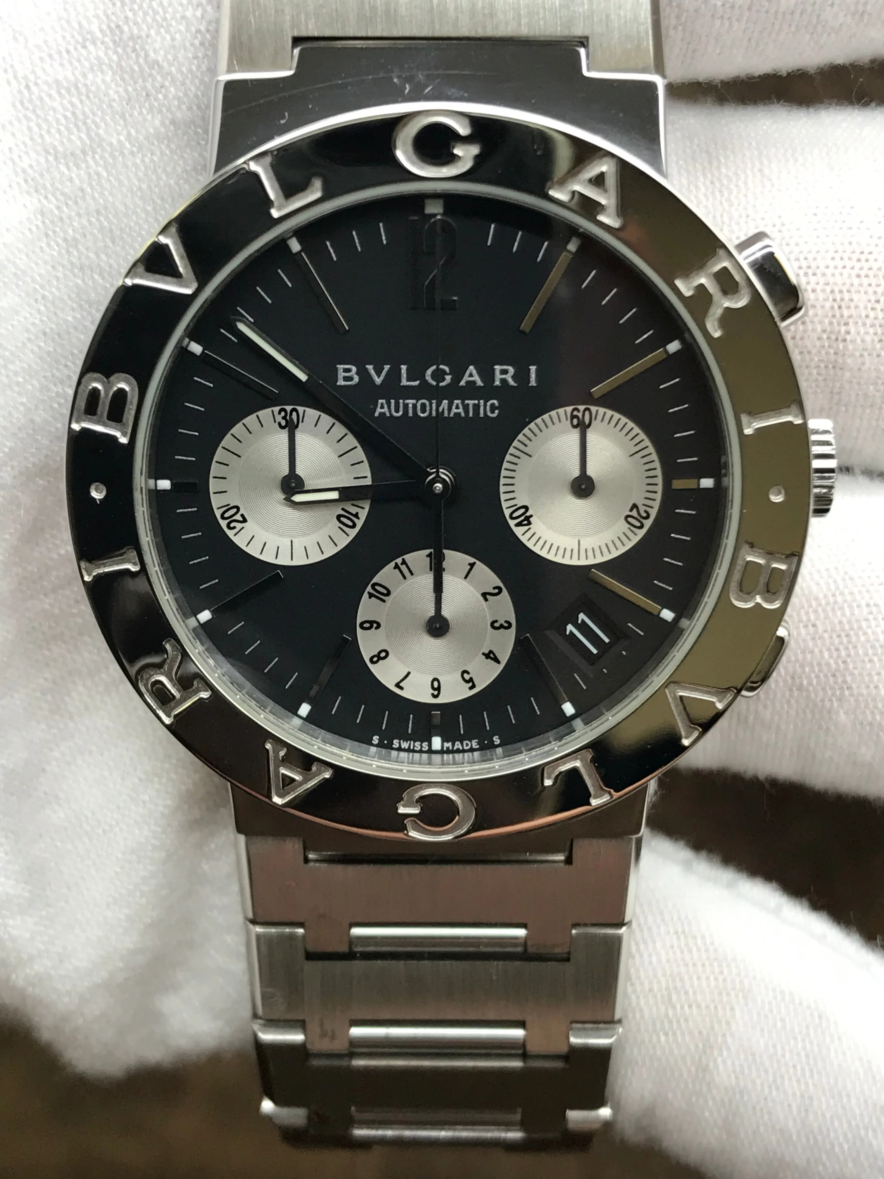 BVLGARI Chronograph BB 38 SS CH Black Dial Automatic  Men's Watch
