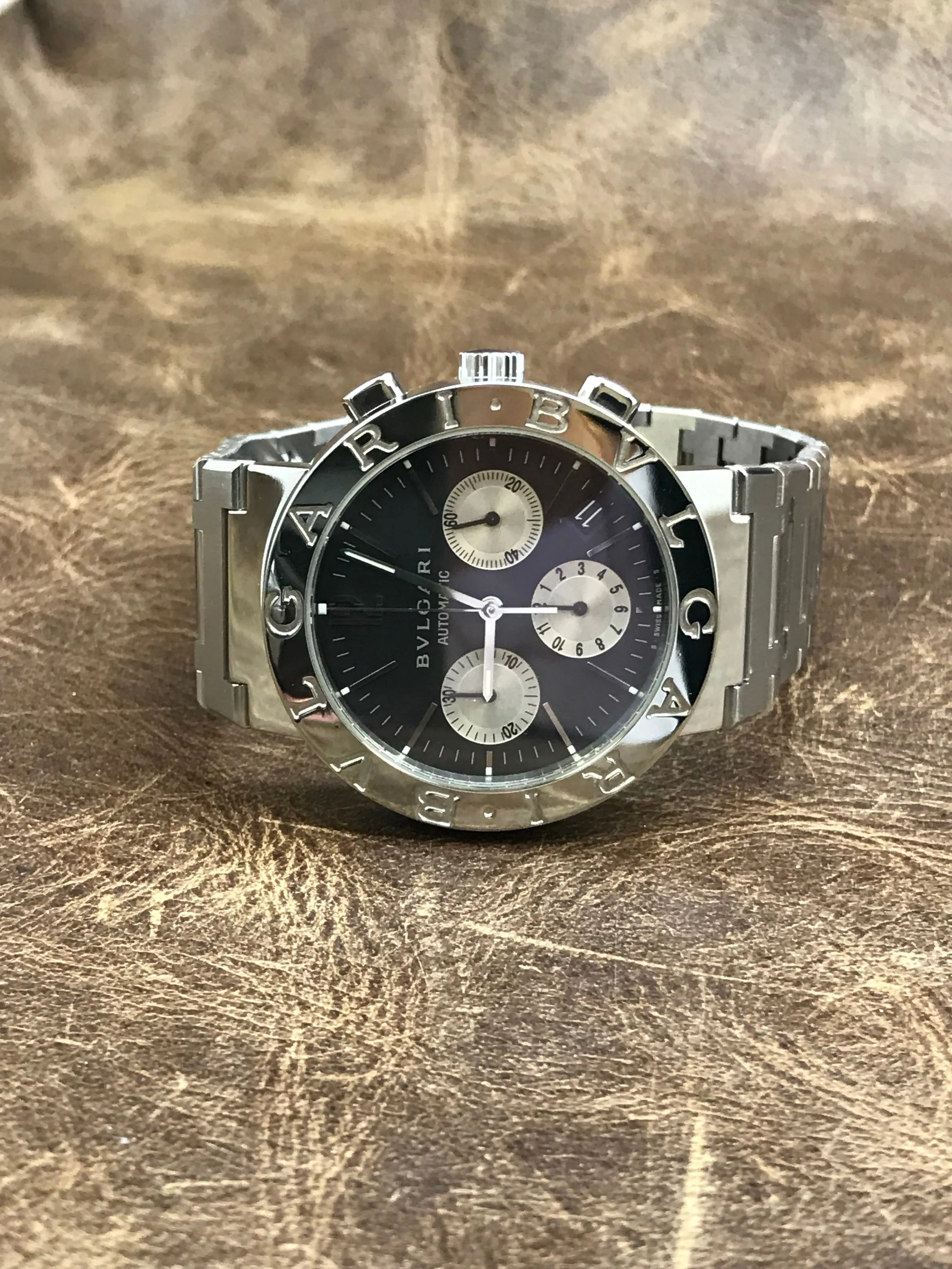 BVLGARI Chronograph BB 38 SS CH Black Dial Automatic  Men's Watch