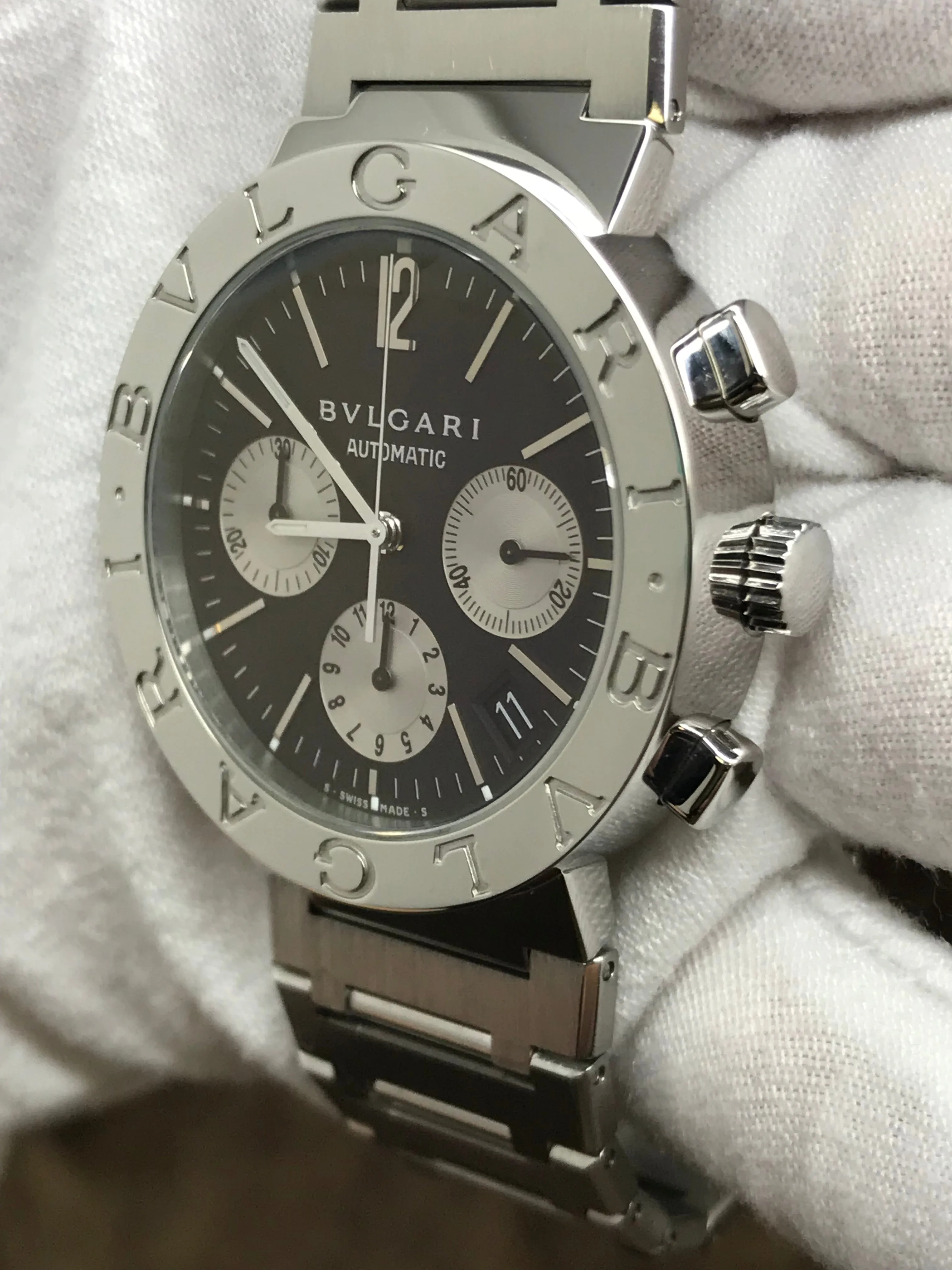 BVLGARI Chronograph BB 38 SS CH Black Dial Automatic  Men's Watch