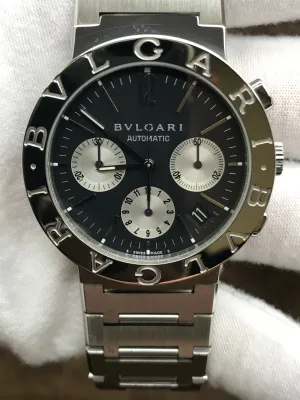 BVLGARI Chronograph BB 38 SS CH Black Dial Automatic  Men's Watch