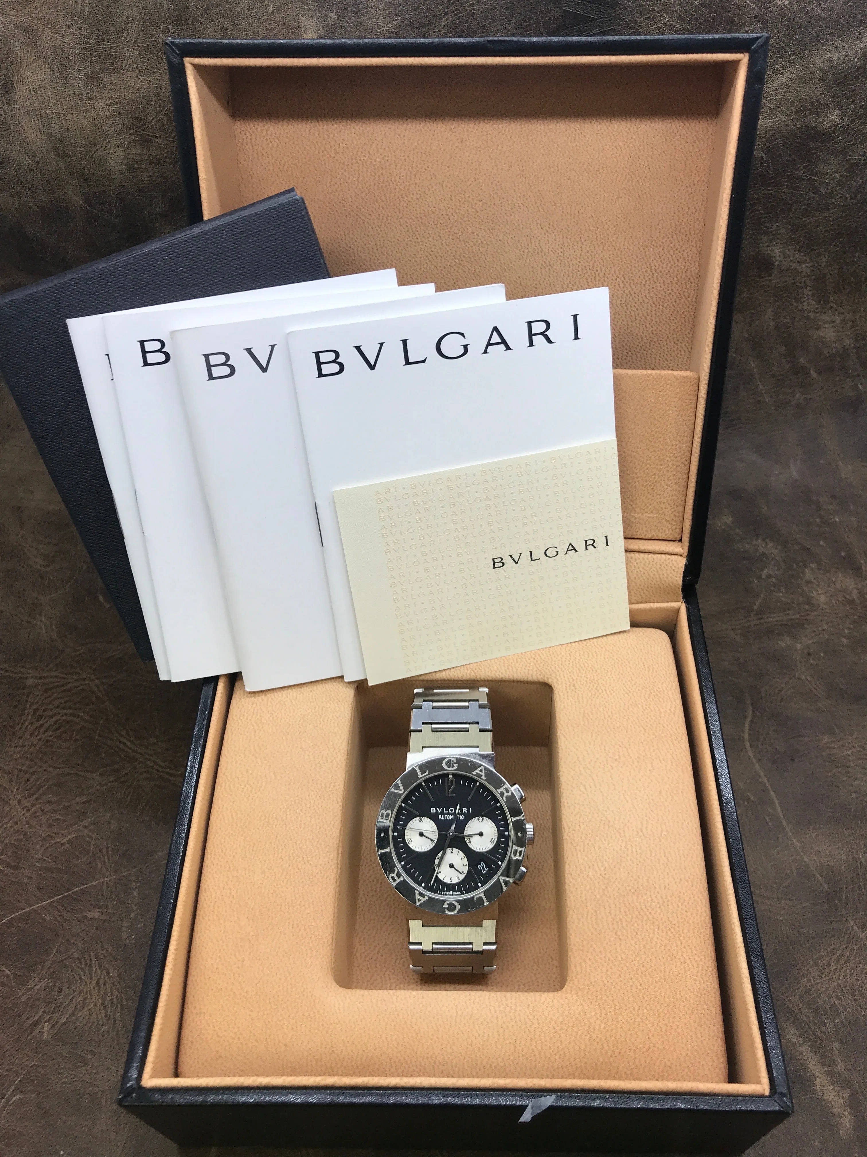 BVLGARI Chronograph BB 38 SS CH Black Dial Automatic  Men's Watch