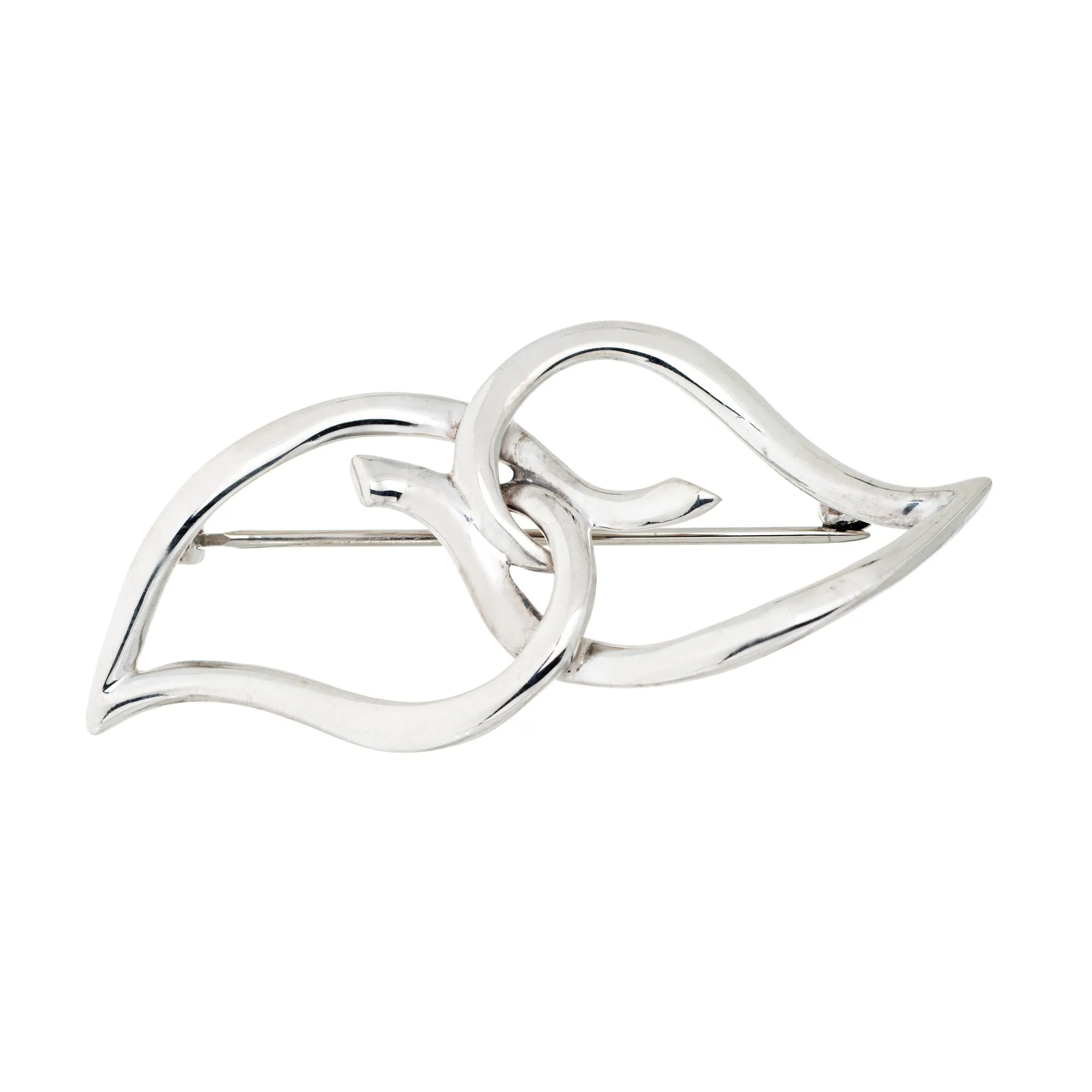 c1987 Tiffany & Co Two Leaf Brooch Sterling Silver Vintage Fine Signed Jewelry