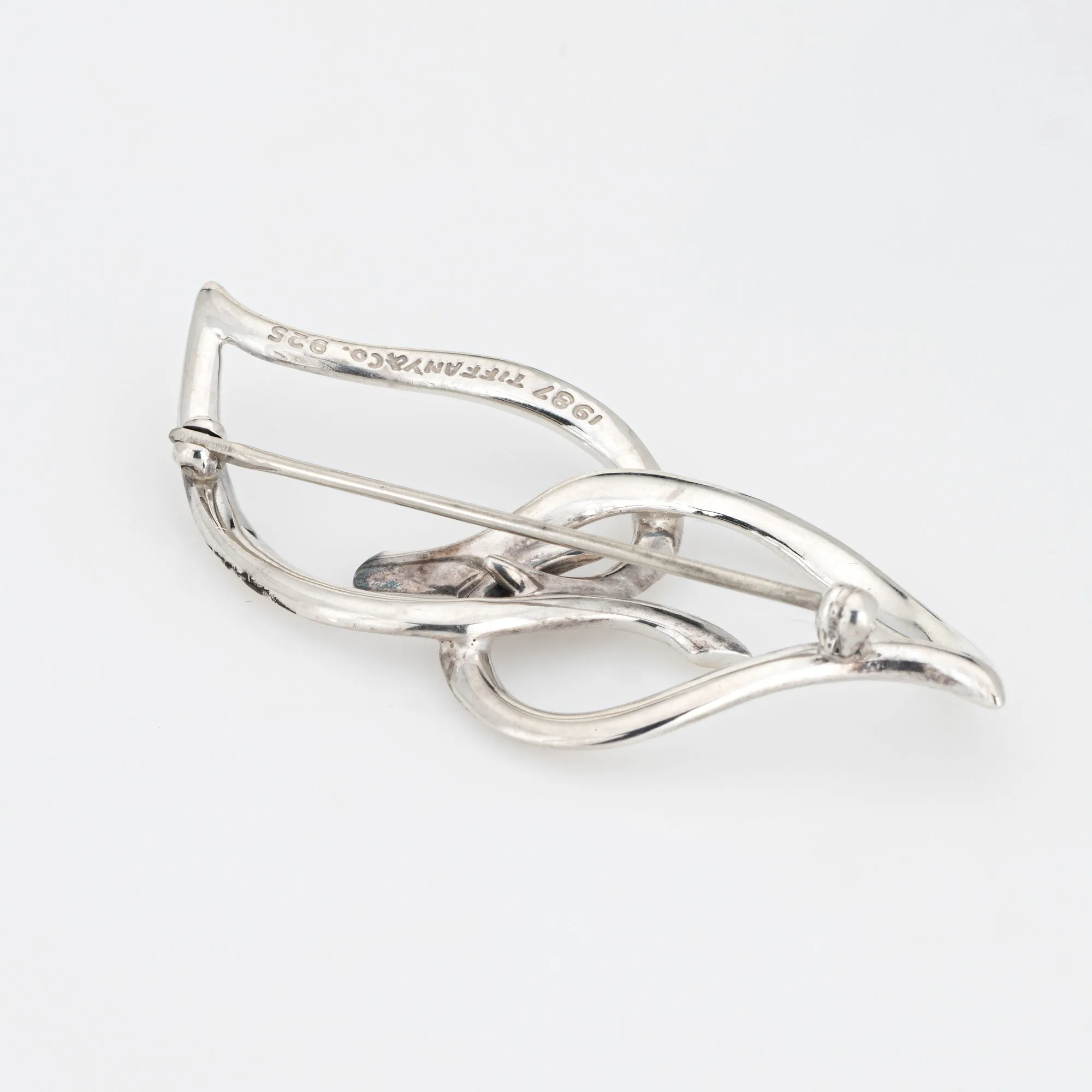 c1987 Tiffany & Co Two Leaf Brooch Sterling Silver Vintage Fine Signed Jewelry