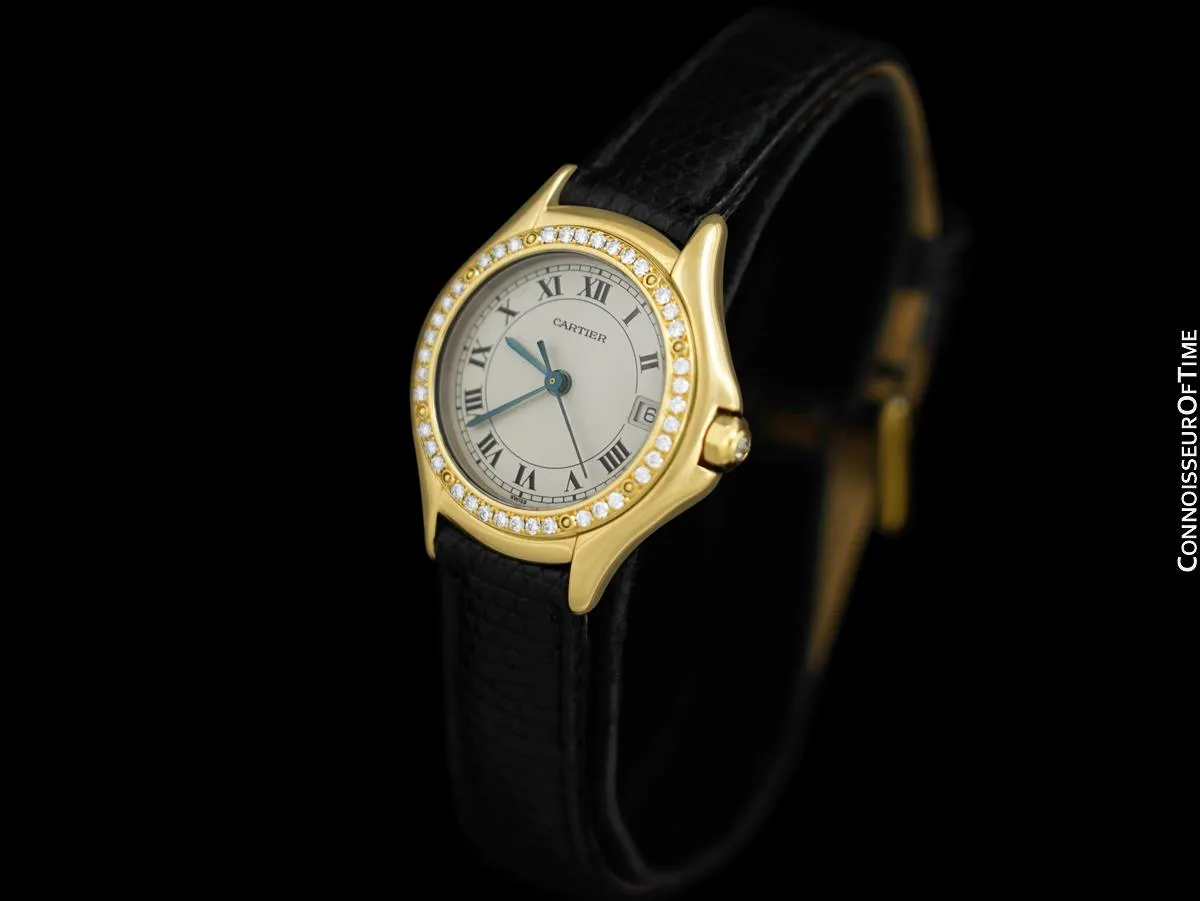 Cartier Cougar Panthere Ladies 18K Gold Watch - 18K Gold & Factory Diamonds