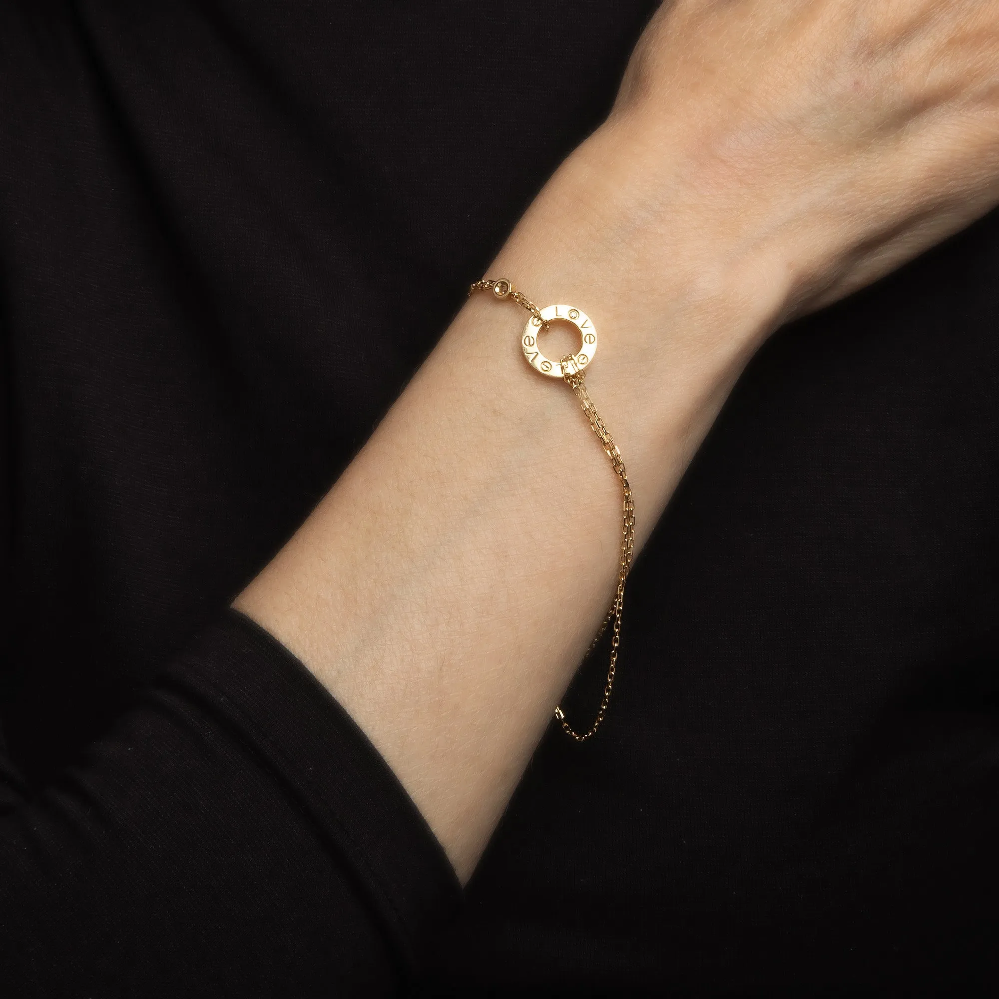 Cartier Diamond Love Bracelet 18k Yellow Gold Chain Link Estate Jewelry 6" to 7"