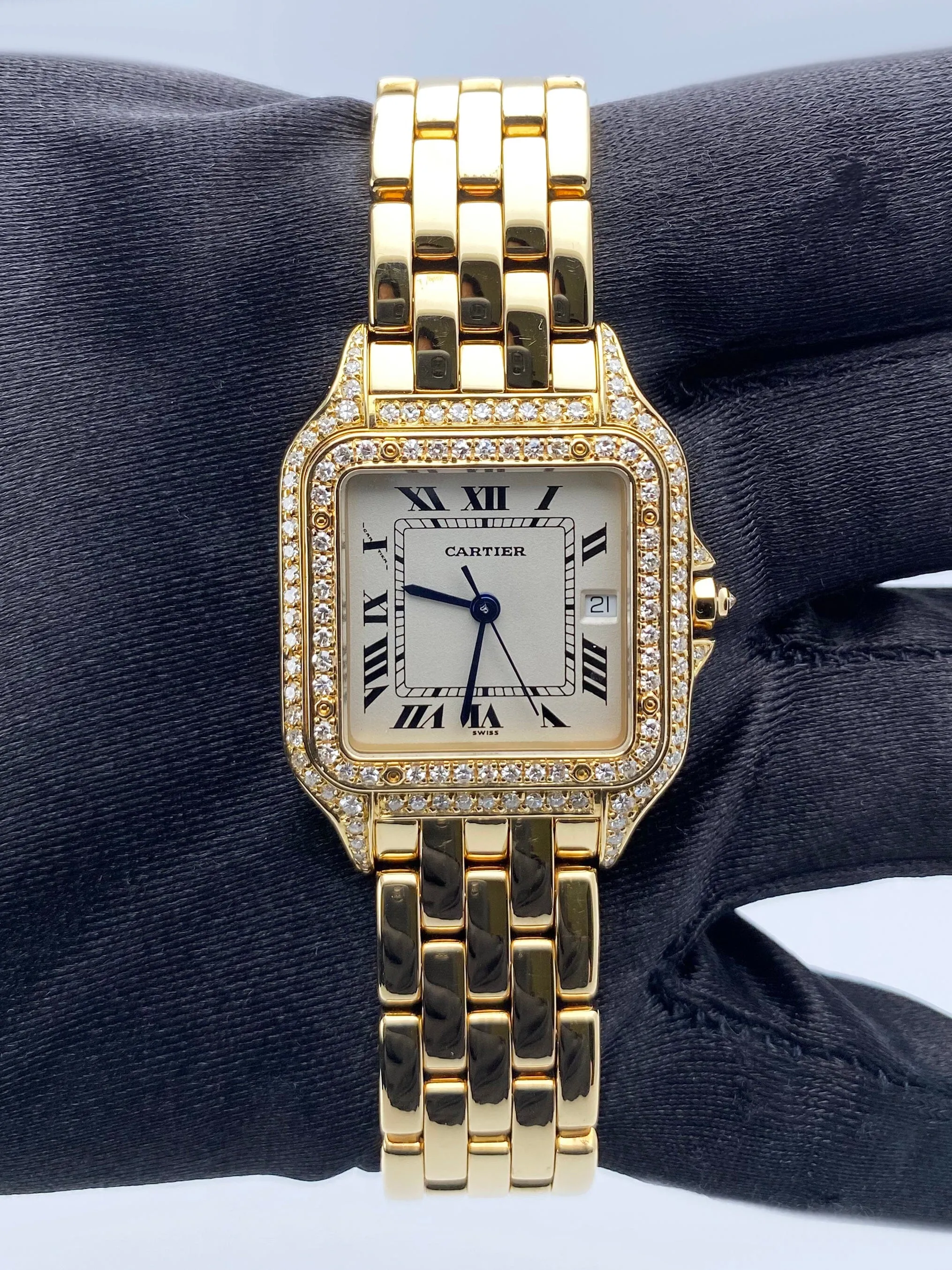 Cartier Panthere Large WF4042B9 Diamond 18K Yellow Gold Mens Watch