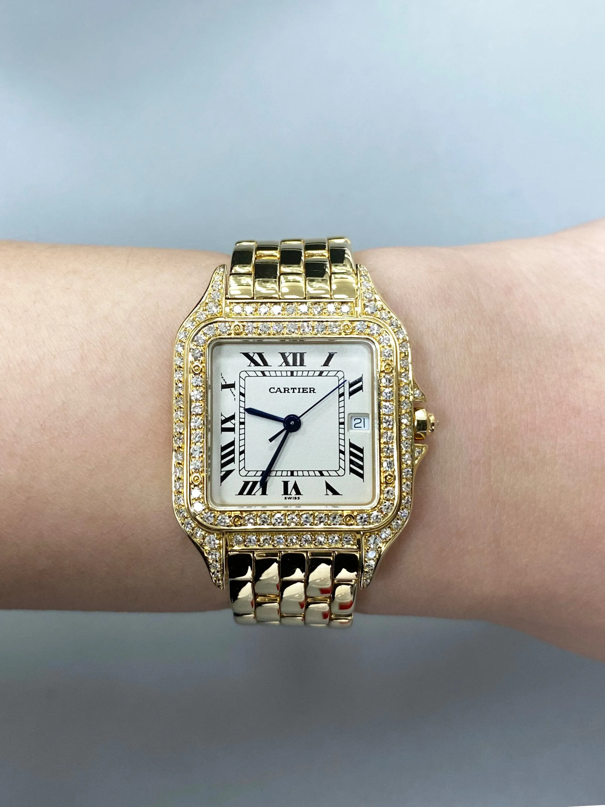 Cartier Panthere Large WF4042B9 Diamond 18K Yellow Gold Mens Watch