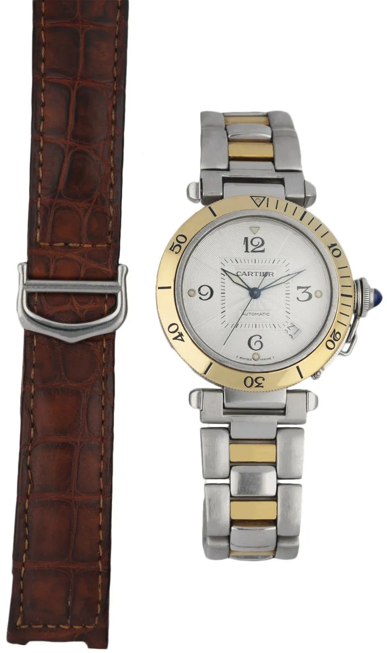 Cartier Pasha 2378 18K Yellow Gold & Stainless Steel Men's Watch Full Set
