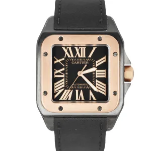 Cartier Santos 100 18k Rose Gold Black 51x42mm Black Leather W2020009 2656 Watch