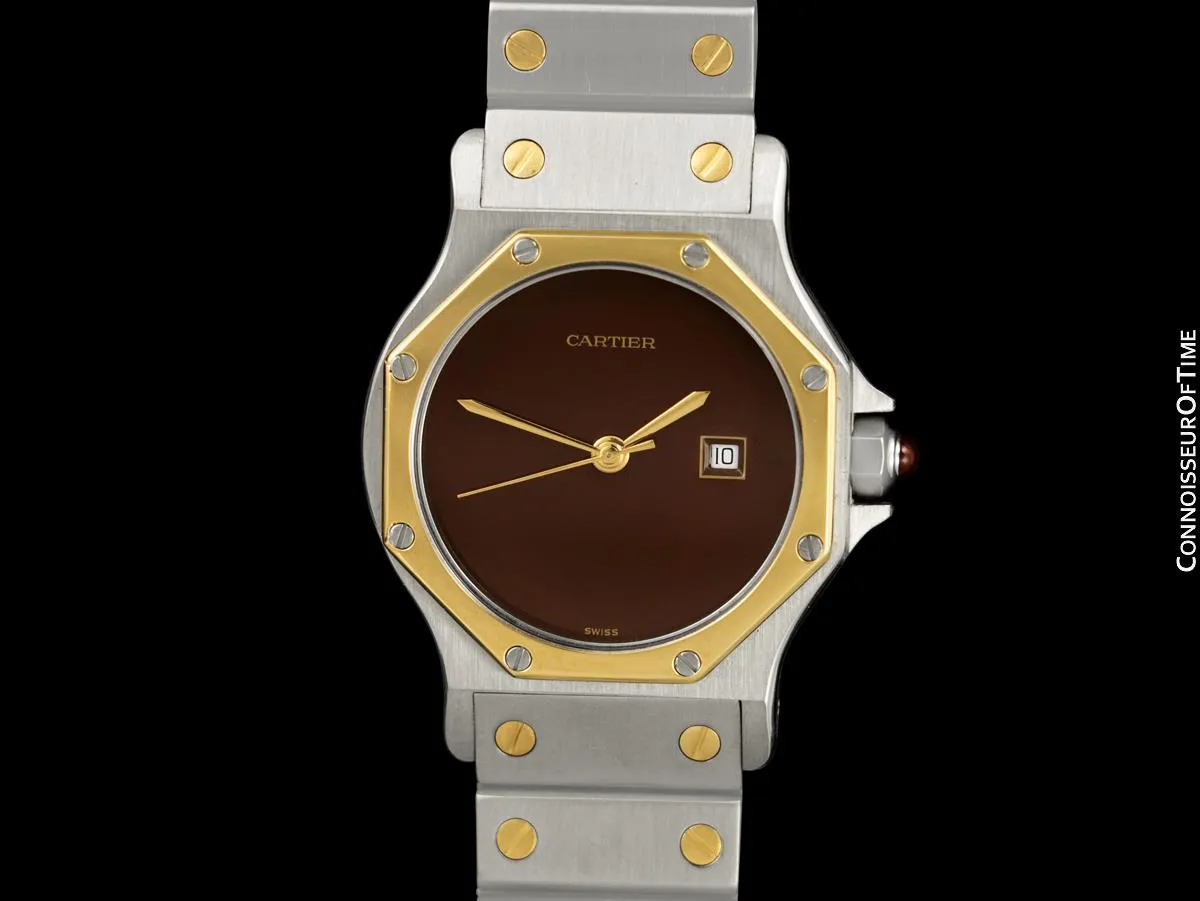 Cartier Santos Octagon Mens Unisex Watch with Ruby Crown - Stainless Steel & 18K Gold
