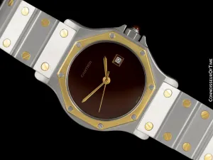 Cartier Santos Octagon Mens Unisex Watch with Ruby Crown - Stainless Steel & 18K Gold