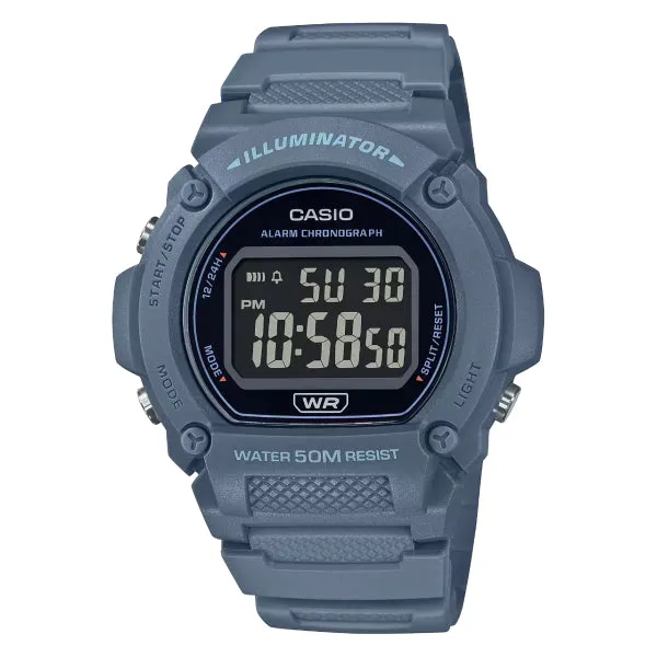 Casio Illuminator Blue Resin Band Black Dial Digital Watch for Gents - W-219HC-2BVDF