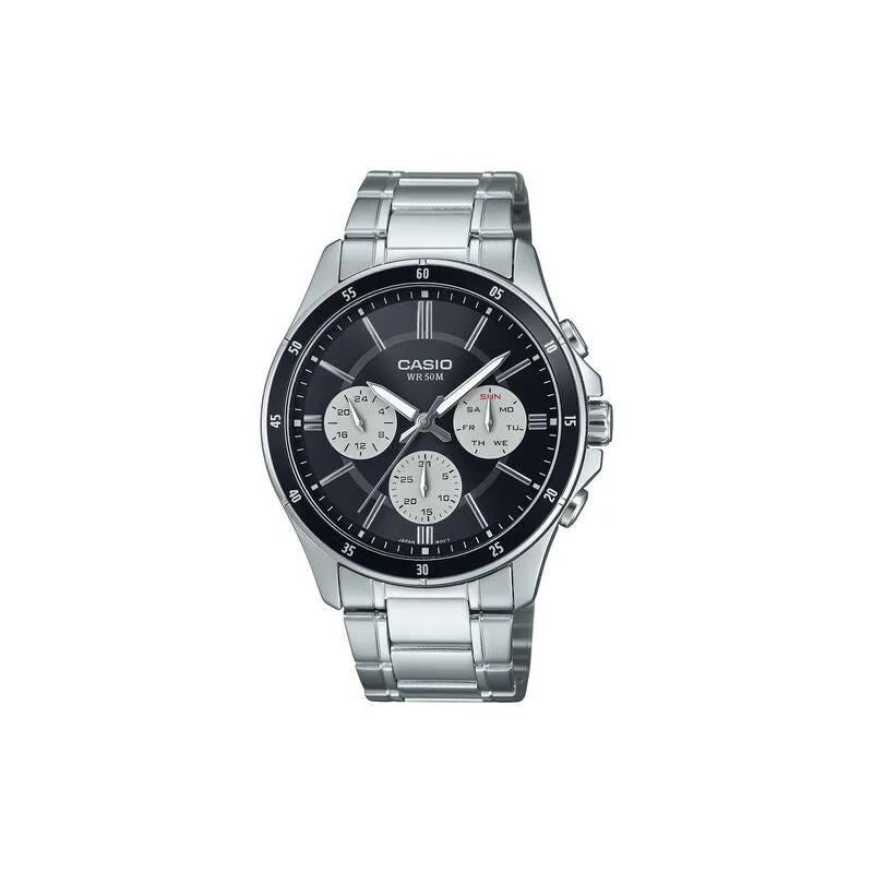Casio Men Analog Watch MTP-1374D-1A3V Silver Stainless Steel Strap