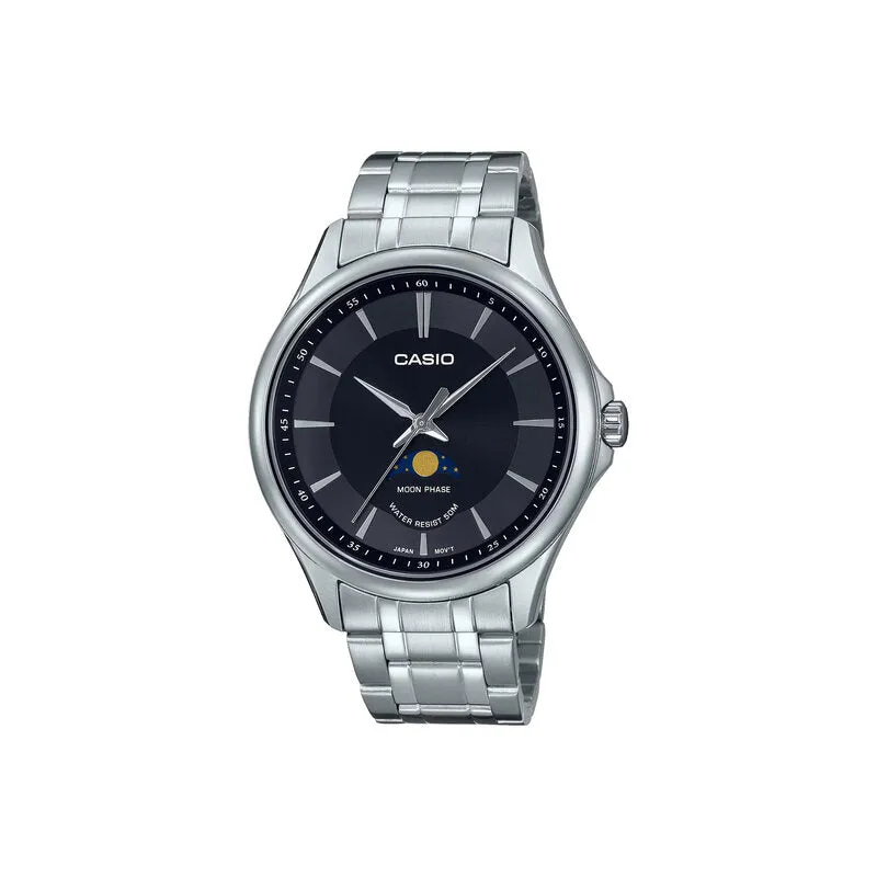 Casio Moon Phase Men's Analog Watch MTP-M100D-1AVDF Silver Stainless Steel Strap