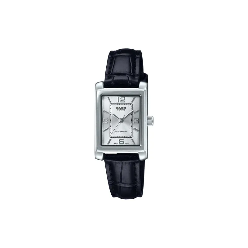 Casio Women Analog Watch LTP-1234LL-7A Black Genuine Leather Strap