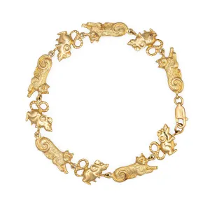 Cat Mouse Charm Bracelet Vintage 14k Yellow Gold Fine Animal Jewelry 7"