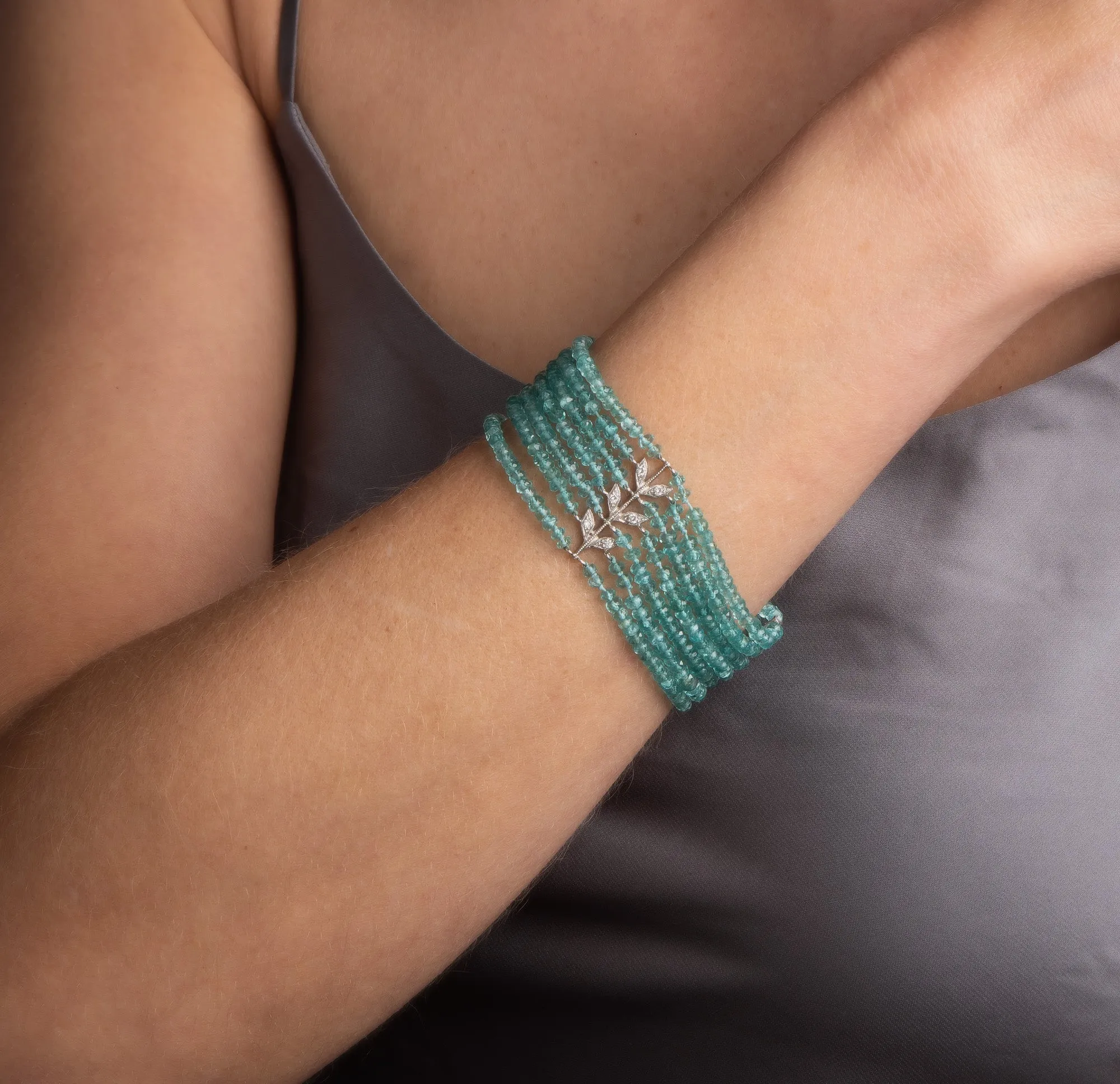 Cathy Waterman Aquamarine Diamond Bracelet 7 Strand Platinum Estate 6.5"