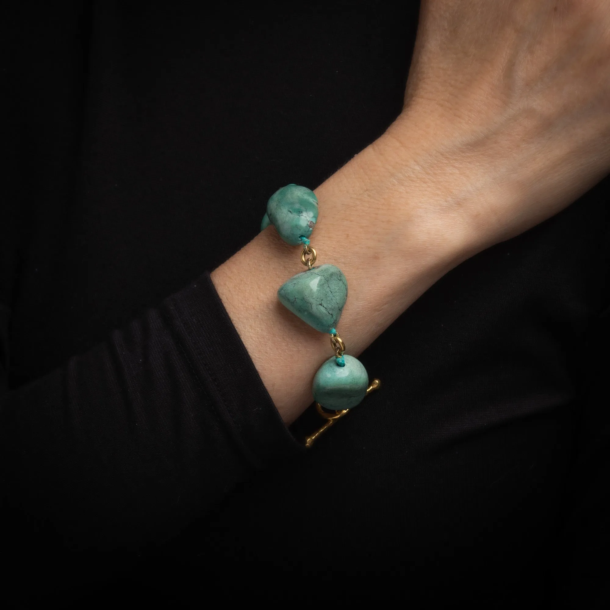 Cathy Waterman Turquoise Bracelet Estate 22k Yellow Gold Fine Designer Jewelry