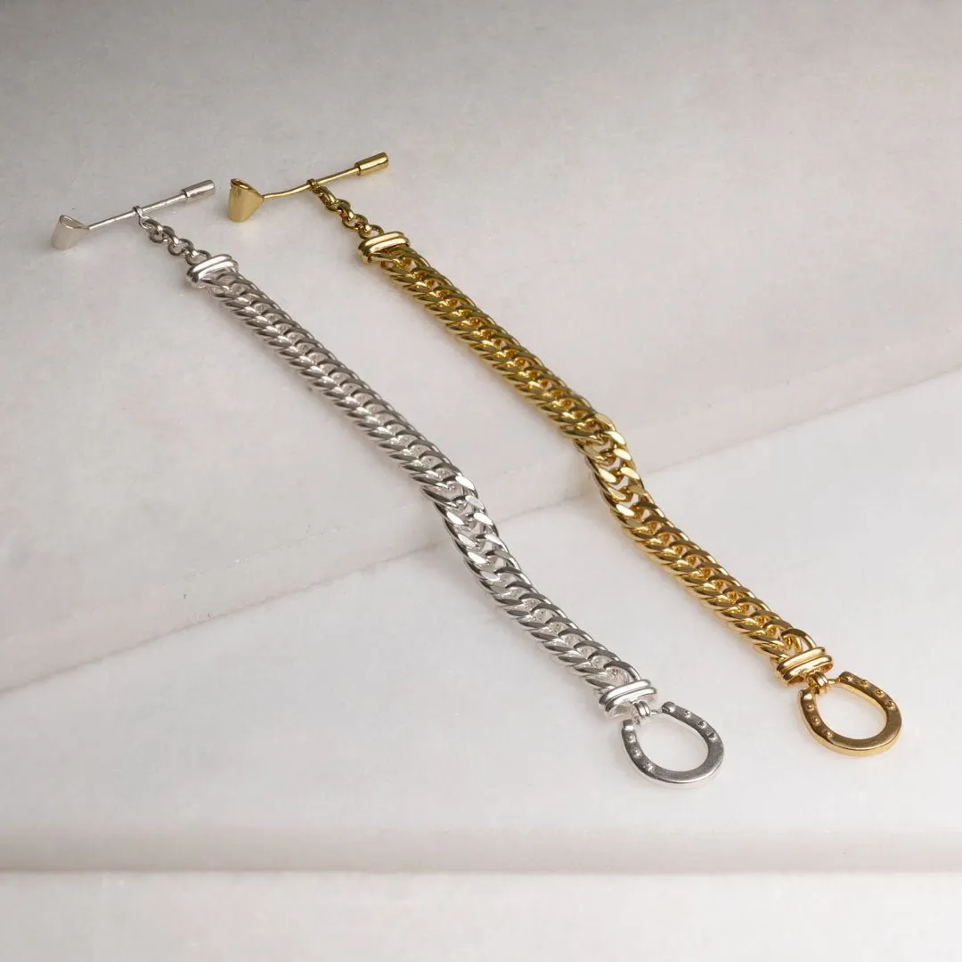 Cavaletti - T Bar Horseshoe Buckle Clasp and Antique Sterling Silver Plated Brass Bracelet