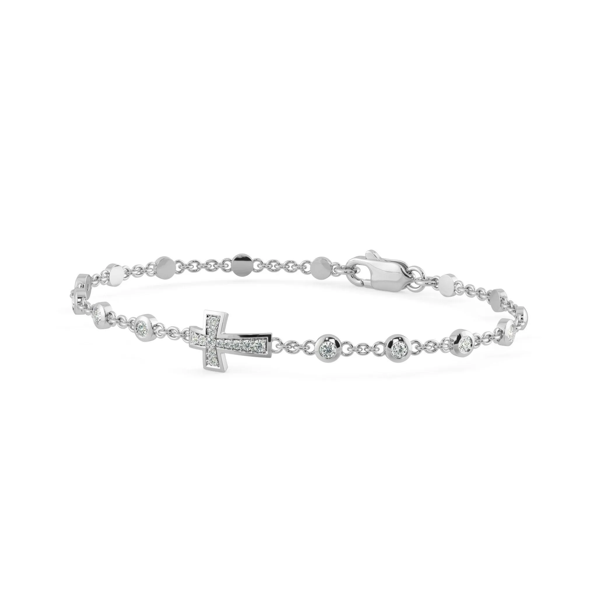 Chain Link Bracelet Cross 14k Solid White Gold Handmade, Chain Bracelet, Link Bracelet, Gold Bracelet, Diamond Bracelet, Cross Bracelet