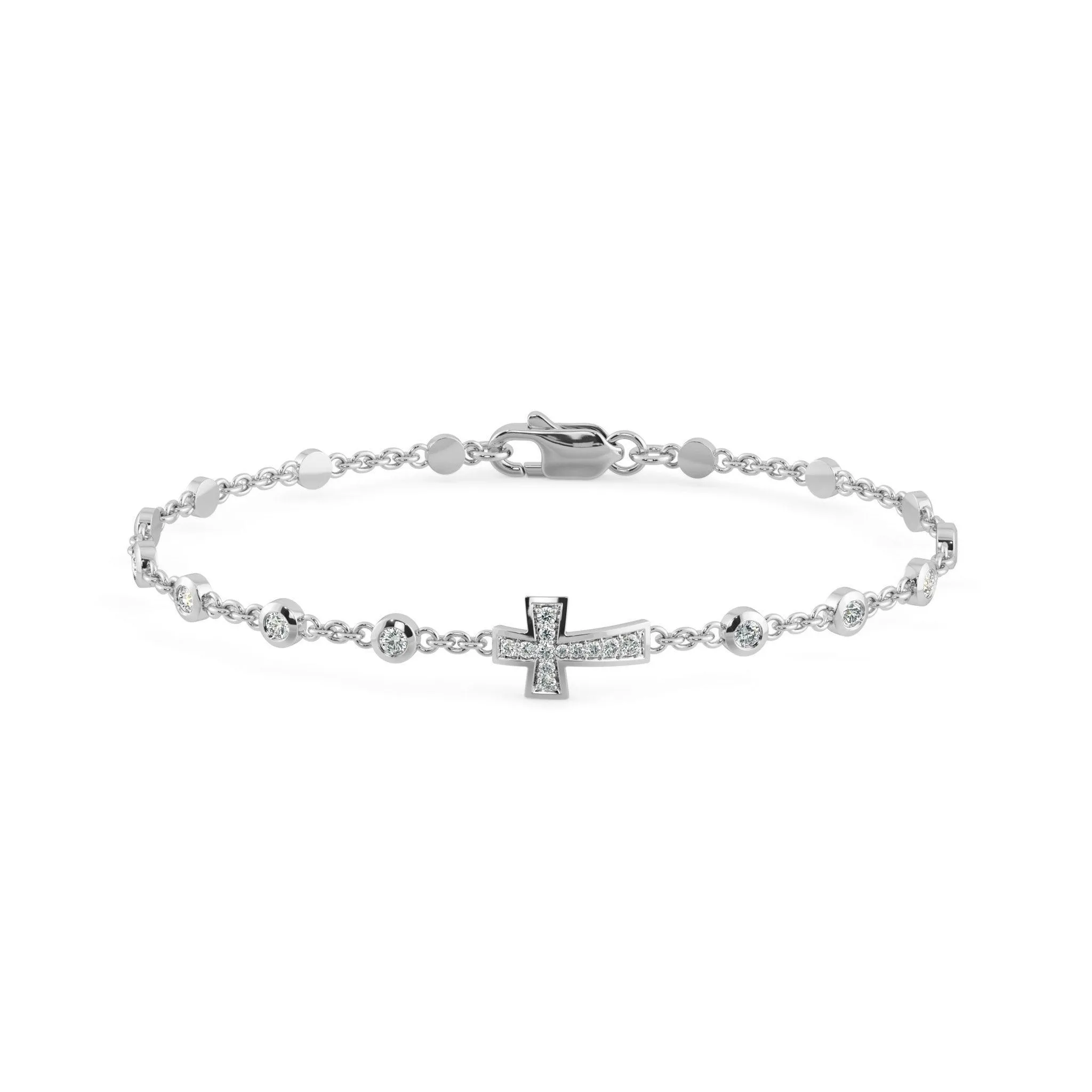 Chain Link Bracelet Cross 14k Solid White Gold Handmade, Chain Bracelet, Link Bracelet, Gold Bracelet, Diamond Bracelet, Cross Bracelet