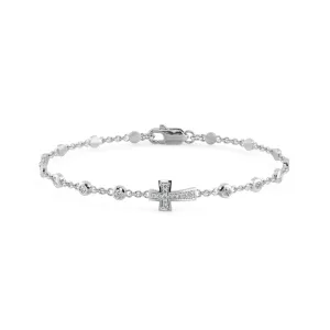 Chain Link Bracelet Cross 14k Solid White Gold Handmade, Chain Bracelet, Link Bracelet, Gold Bracelet, Diamond Bracelet, Cross Bracelet