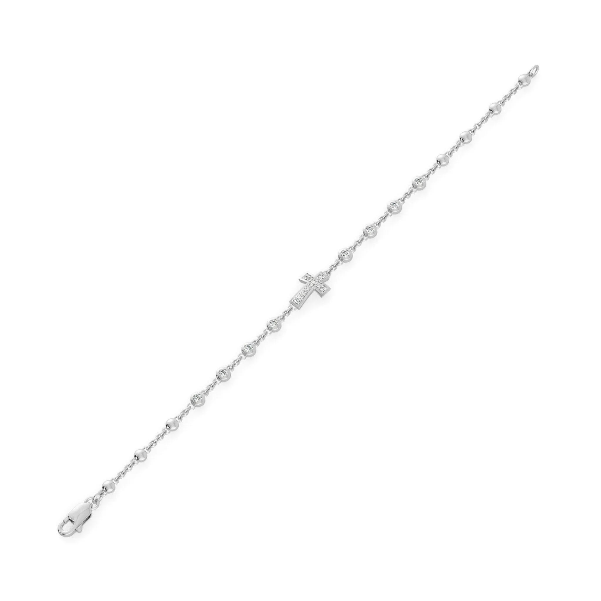 Chain Link Bracelet Cross 14k Solid White Gold Handmade, Chain Bracelet, Link Bracelet, Gold Bracelet, Diamond Bracelet, Cross Bracelet