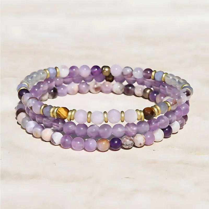 Chevron Amethyst and Labradorite Delicate Bracelet Stack
