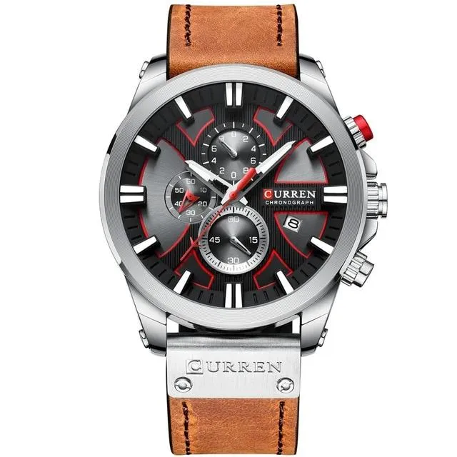 Chronograph Sport Men Quartz  Leather Male Wristwatch