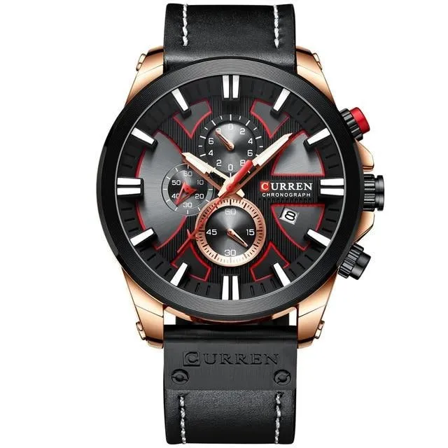 Chronograph Sport Men Quartz  Leather Male Wristwatch