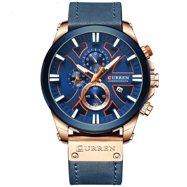 Chronograph Sport Men Quartz  Leather Male Wristwatch