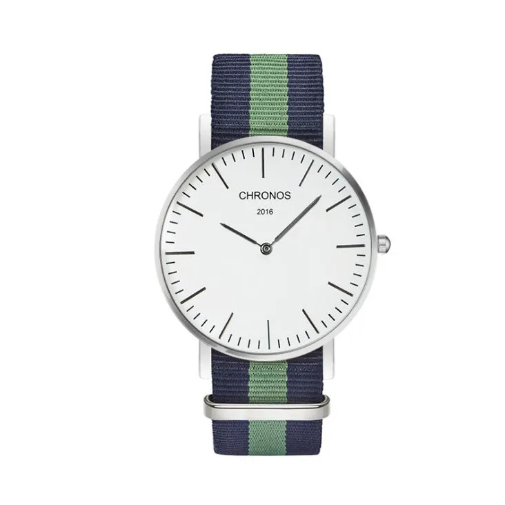 CHRONOS Watch Nylon Knitted Watchband Two Needle Cloth Button Couple Watch