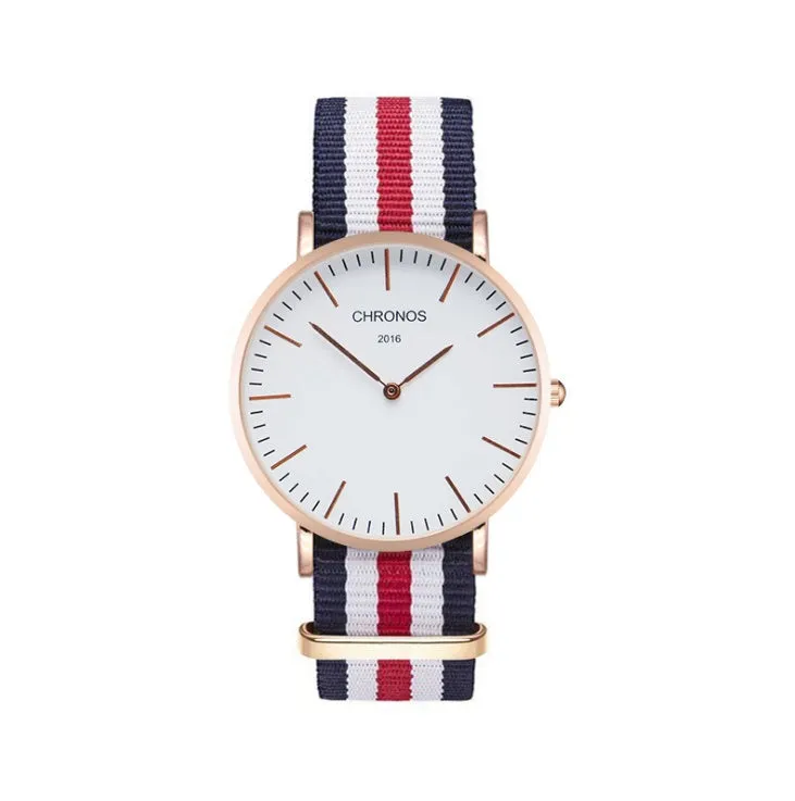 CHRONOS Watch Nylon Knitted Watchband Two Needle Cloth Button Couple Watch
