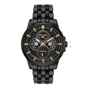 Citizen Black & Rose Tone Calendrier Moonphase Mens Eco Drive Watch