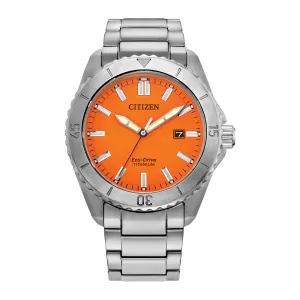 Citizen Brycen Super Titanium Mens Eco Drive Orange Dial Watch