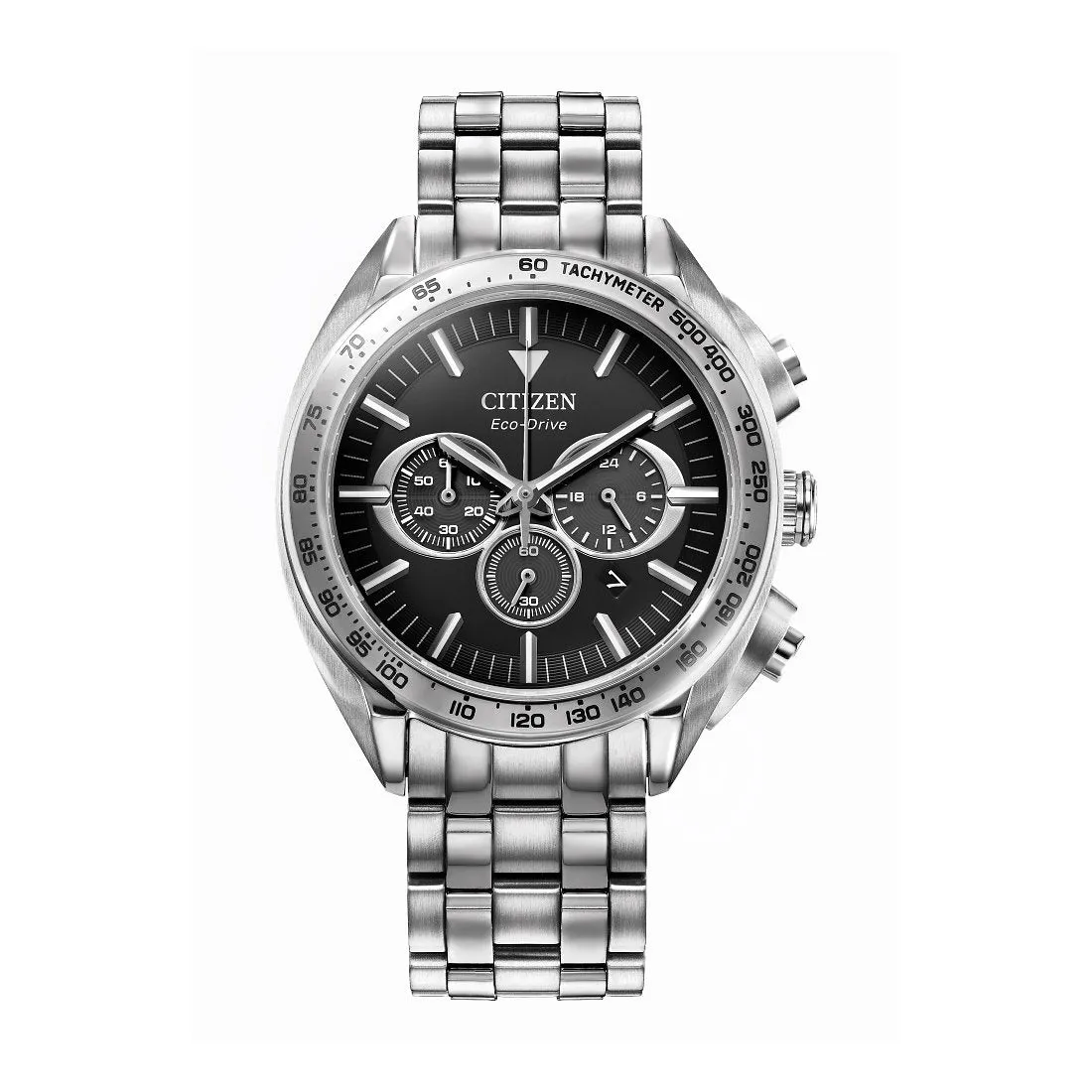 Citizen Carson Mens Eco Drive Stainless Steel Black Dial Sports Chronograph Watch