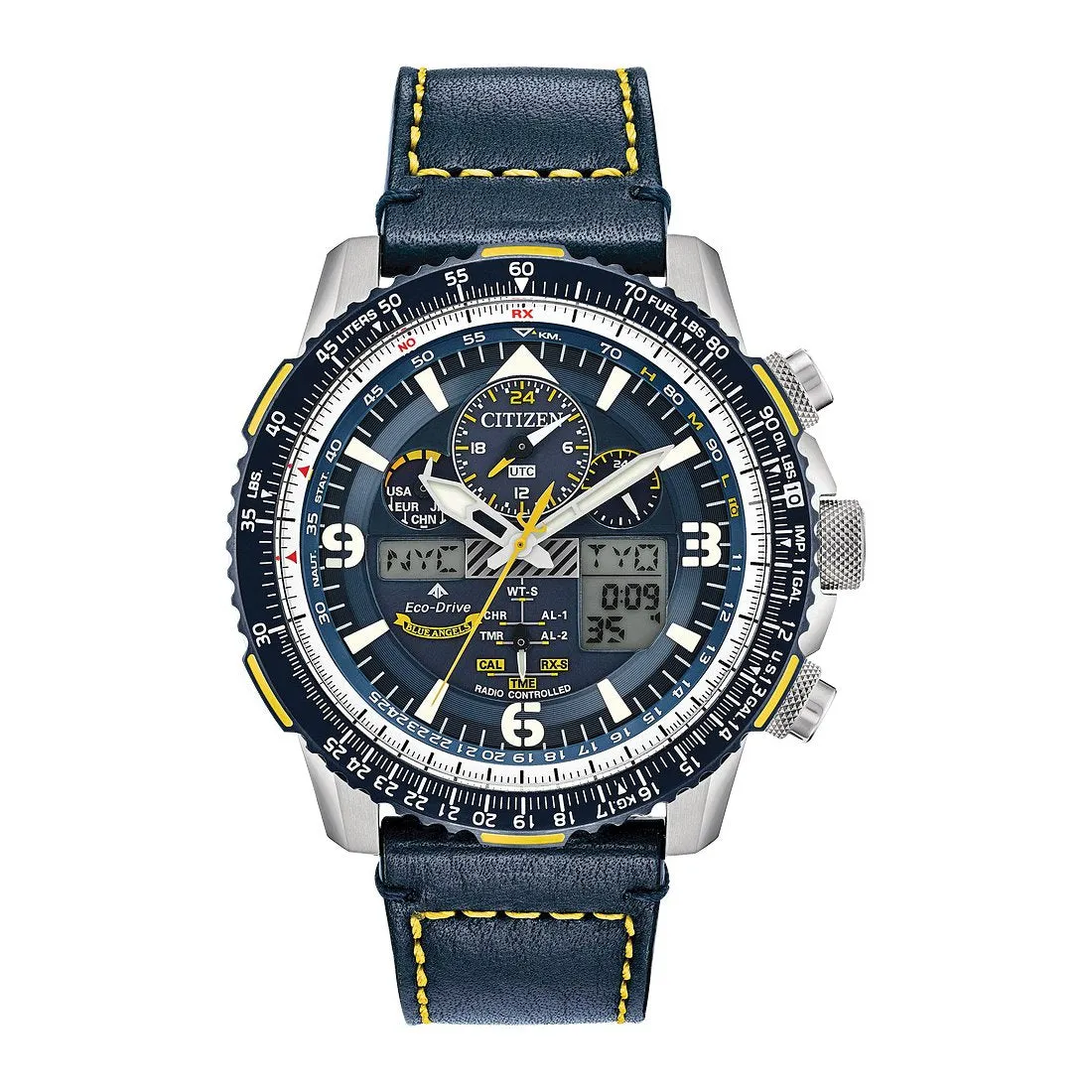 Citizen Promaster Blue Angels Skyhawk A-T Mens Eco Drive Chronograph Blue Leather Strap Watch