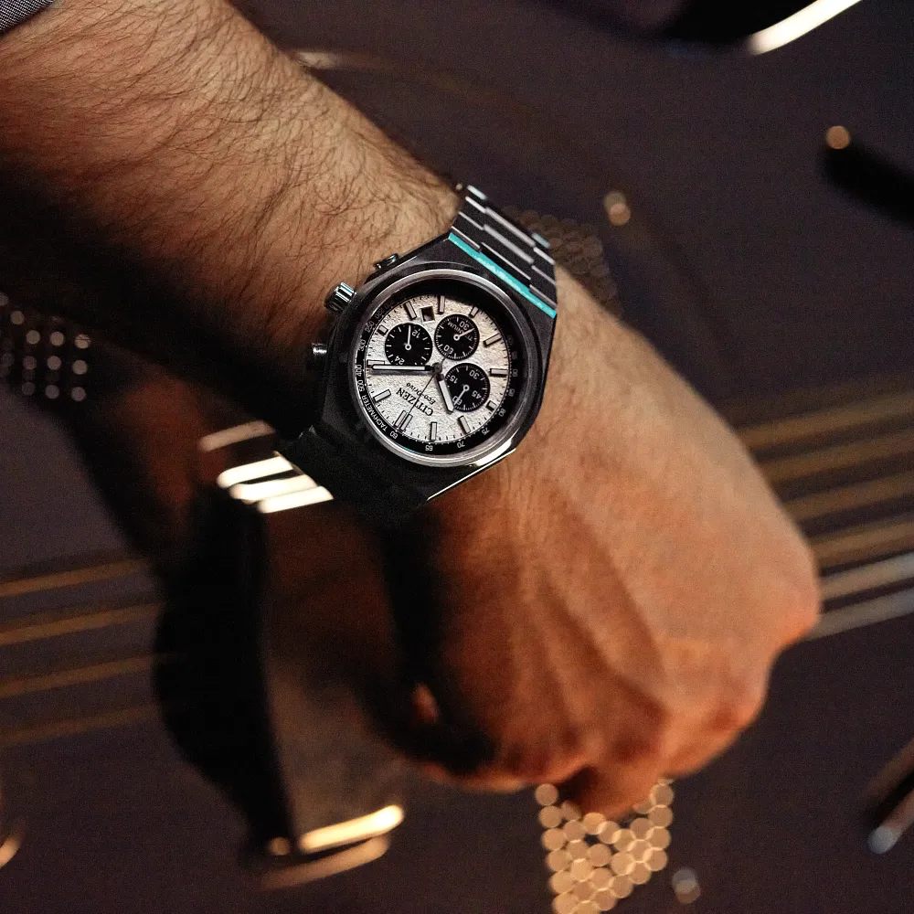Citizen Zenshin Mens Eco Drive Chronograph Super Titanium Silver Tone Dial Watch