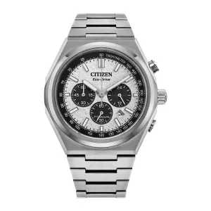 Citizen Zenshin Mens Eco Drive Chronograph Super Titanium Silver Tone Dial Watch